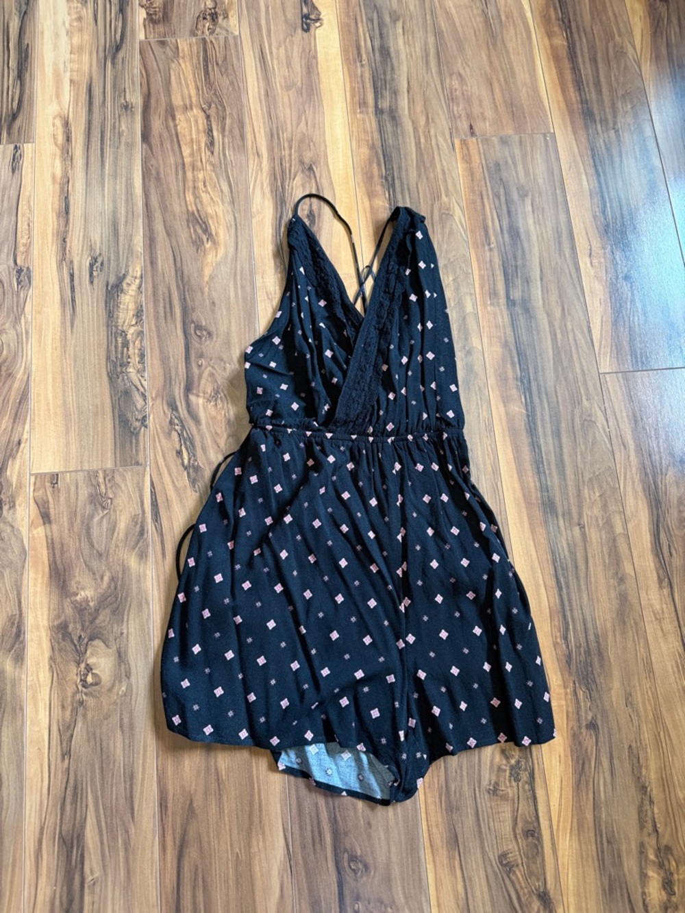 Charlotte Russe Black Romper with Pink Diamond Print